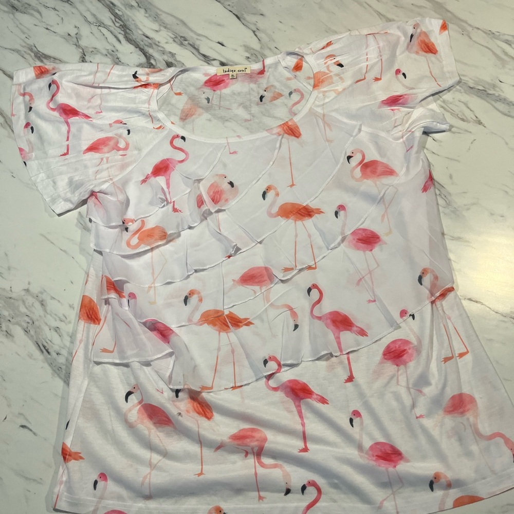 Flamingo Print White Top